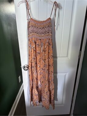 Pinkblush Rust Floral Smocked Maxi Dress with Tie Straps